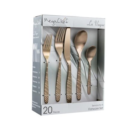 MEGACHEF Megachef MCFW-LA VAGUE-MATTEROSEGOLD 20 Piece La Vague Flatware Utensil Set with Stainless Steel Silverware Metal Service; Matte Rose Gold MCFW-LA VAGUE-MATTEROSEGOLD